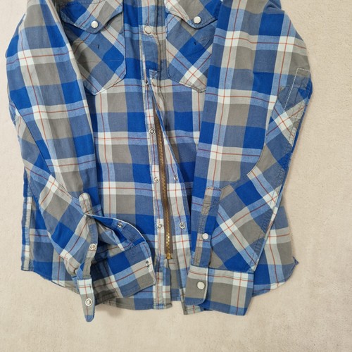 G Star Raw Shirt Mens M Arizona Elijah Blue Plaid Long Sleeve Pearl Snap Zip - Picture 10 of 14