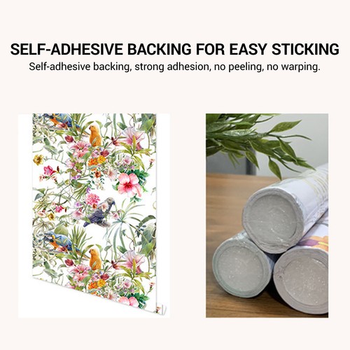 Bird and Floral Peel and Stick Removable Wallpaper Self-Adhesive Wallpaper - Picture 4 of 5