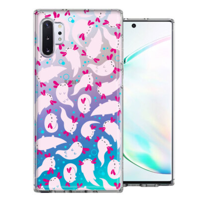 For Samsung Galaxy Note 10 Plus Pink Happy Swimming Axolotls Polka Dots Case