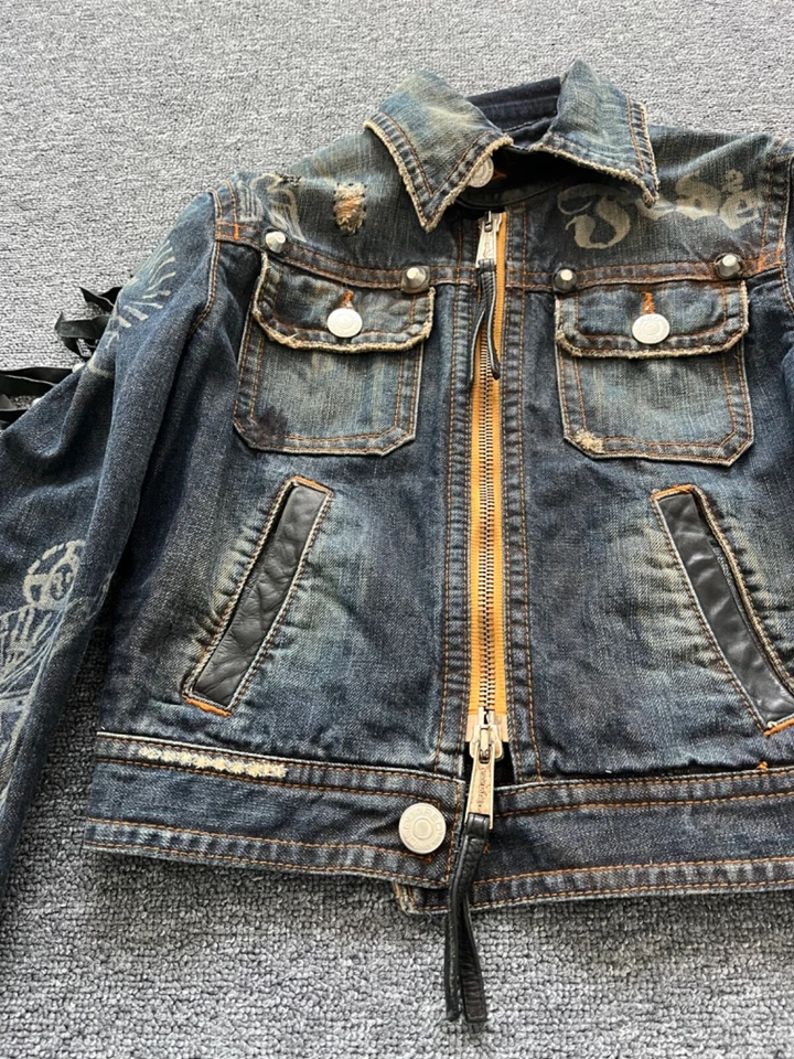 Dsquared2 Runway Denim Leather Jacket 2005 EU 44 Rare HOPE Jesus Punk Y2K - Image 3 of 4