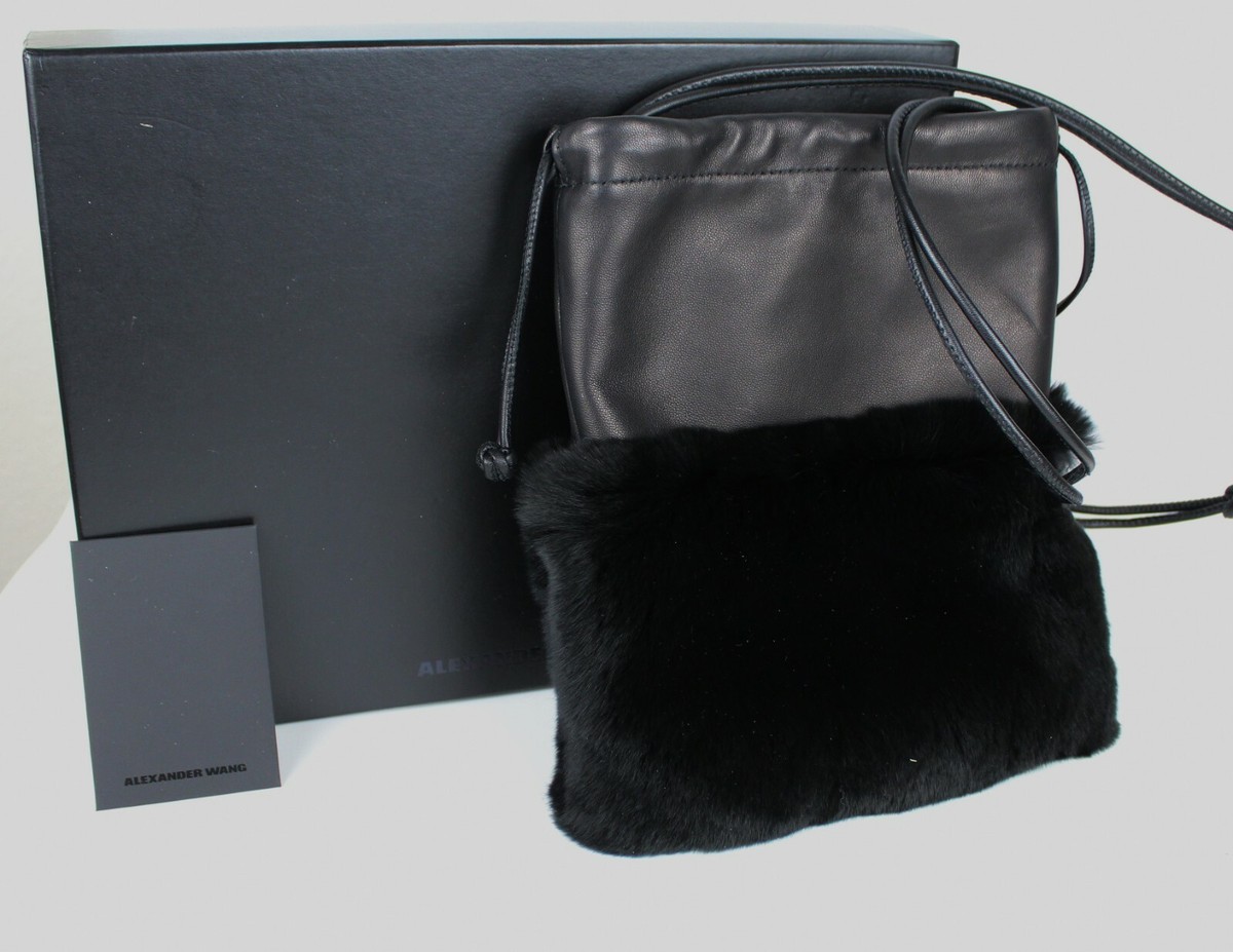 NEW Alexander Wang Rabbit Fur Leather Shoulder Bag Clutch, Black