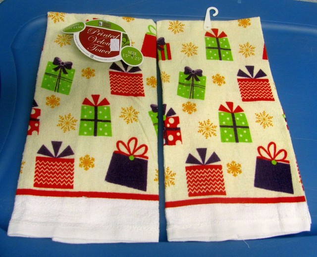 SET of 2 PRINTED VELOUR KITCHEN TOWELS, CHRISTMAS HOLIDAYS GIFTS (15