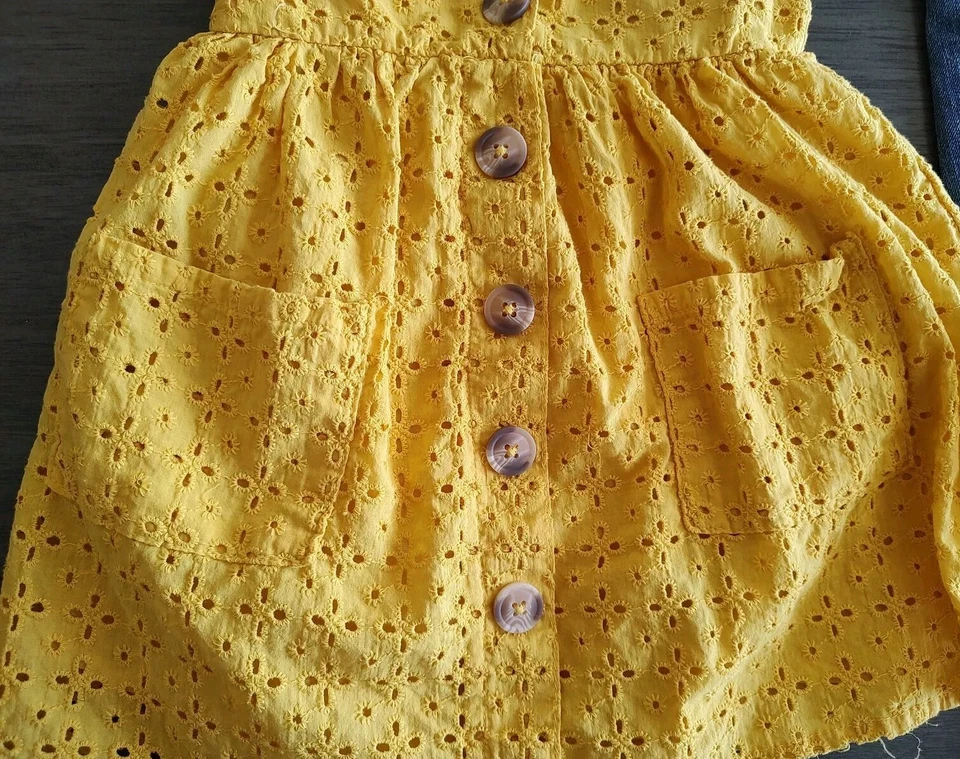 Little Lass Toddler Girls Size 4 Yellow Fall Eyelet Dress - Image 3 of 4