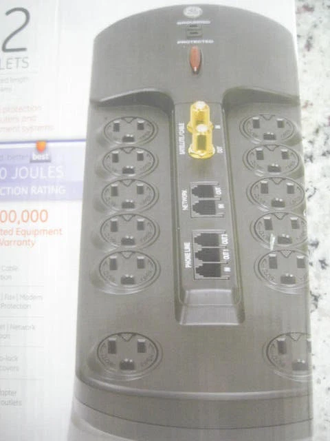 GE PREMIUM 12 Outlet Surge Protector 8 ft Long Cord 4200 Joules Router Plugs NEW - Image 2 of 4