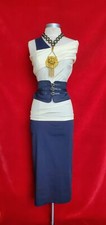 Gaultier Vintage Navy Cream Stretchy Cotton Two Piece Dress Top Outfit Size 42