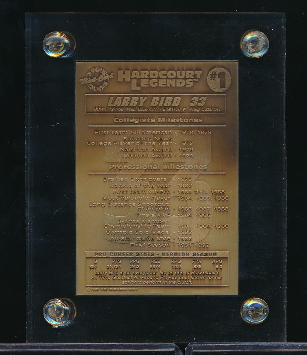 1995 Highland Mint Hardcourt Legends Bronze Larry Bird #1 w/ orig