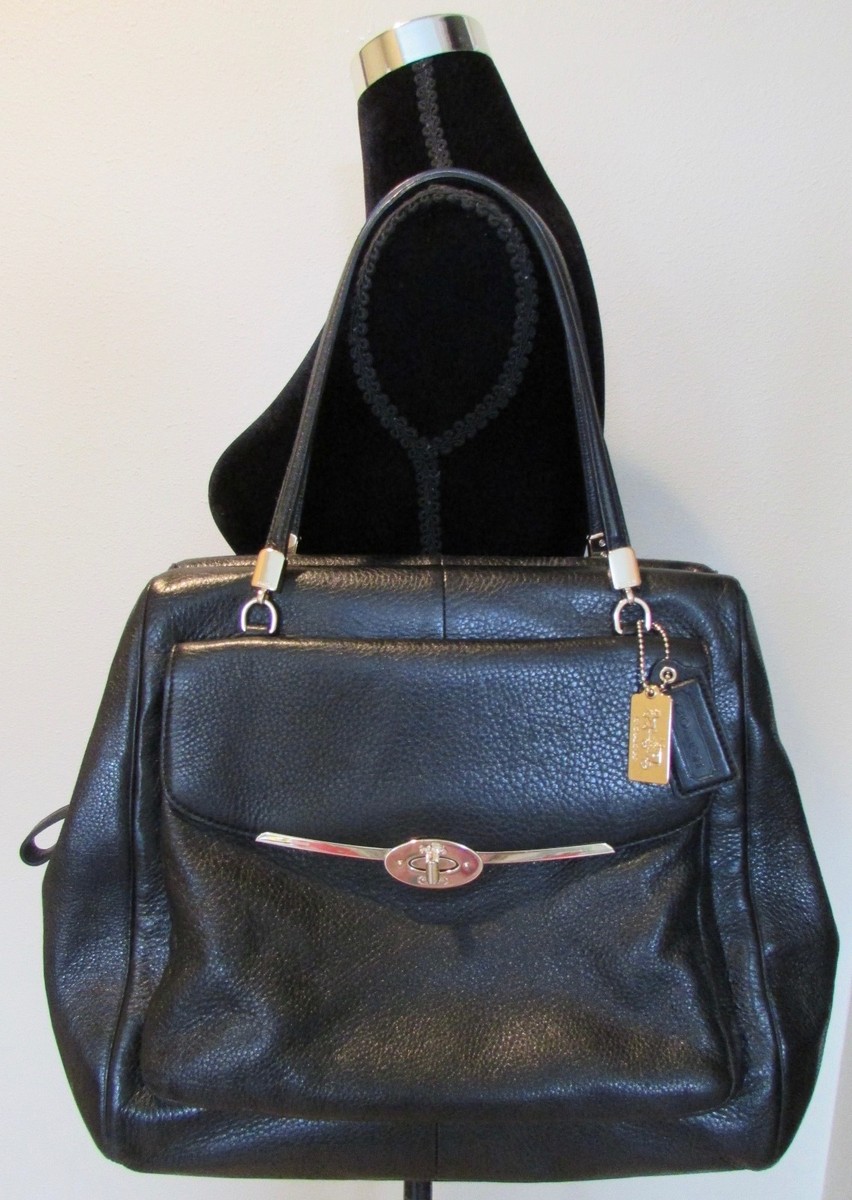 COACH 25170 MADISON Black Leather Satchel Shoulder Bag $458 | eBay