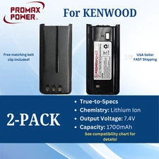 2x Battery for Kenwood Radio KNB45, KNB-45L, TK-2200L, TK-3200 [1700mAh, Li-Ion]