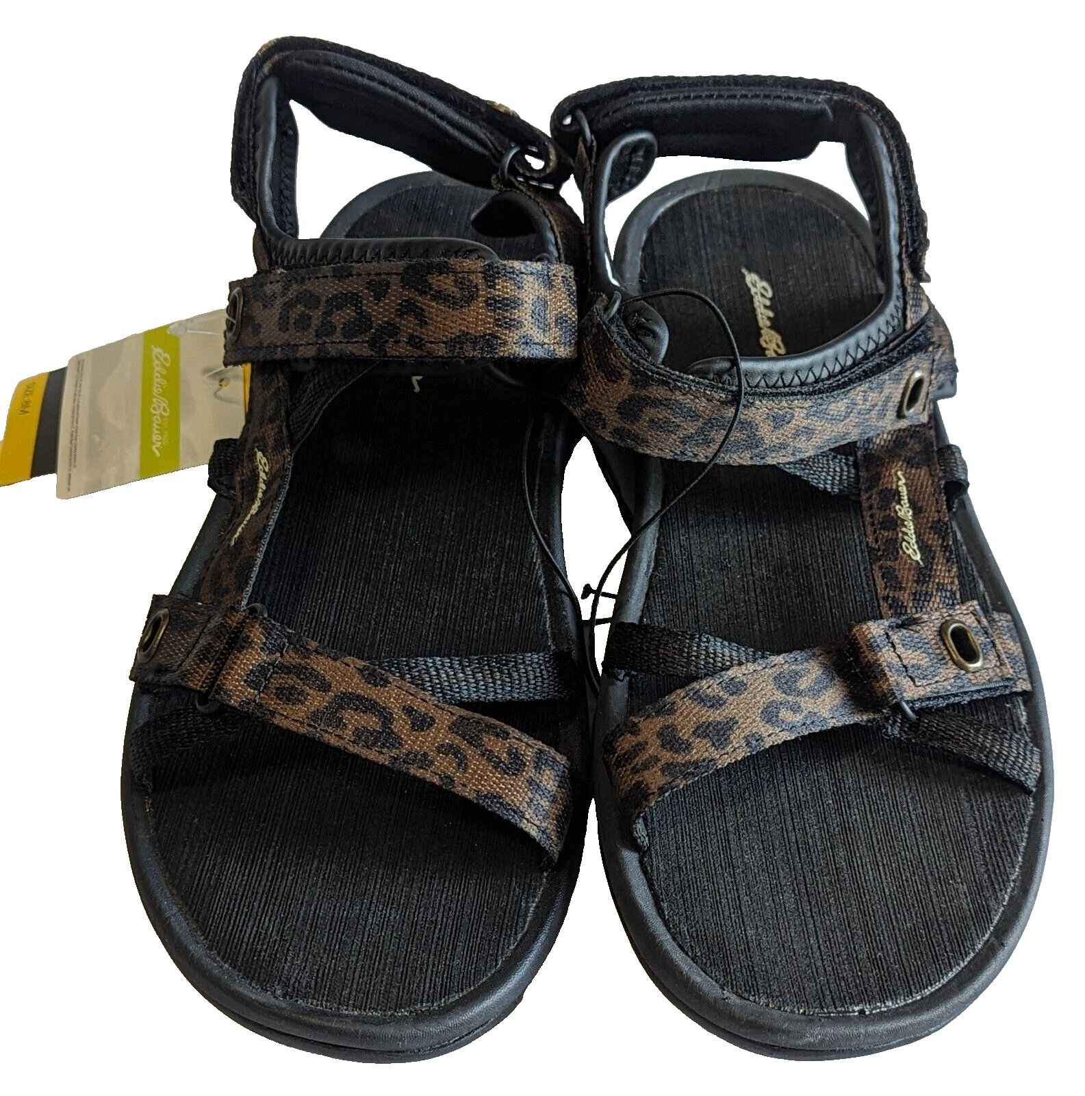 Eddie Bauer Leopard Print Multi-Strap Sandals Lark-Black & Brown, Sizes 7,8,9,10