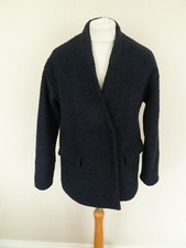 Fab Ichi Navy Blue Boucle Wool Blend Oversized Jacket Size Xs Uk 6-8 Vgc Pockets