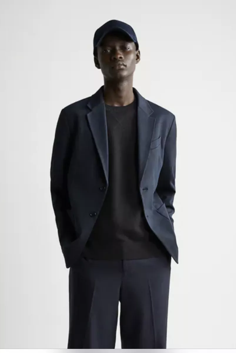 NWOT Zara Mens Stretch Navy Blue Blazer Size Large