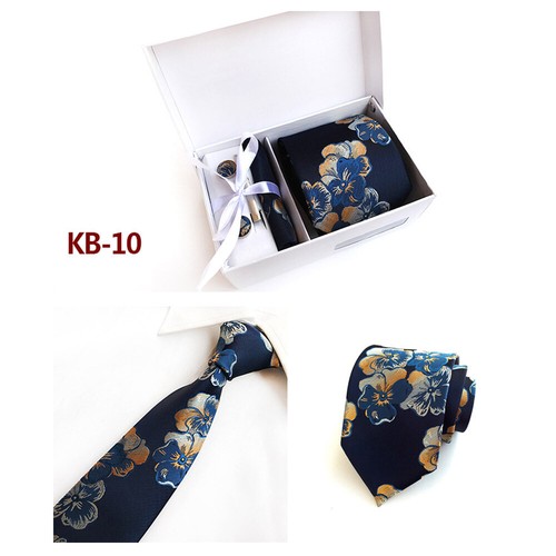 Men Flower Floral 8cm Necktie Pocket Square Tie Clip Cufflinks Set With Box - Picture 15 of 20