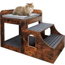 Cat Window Perch with Removable Stairs, Large Pet Bunk Bed with Drawer and Cu...