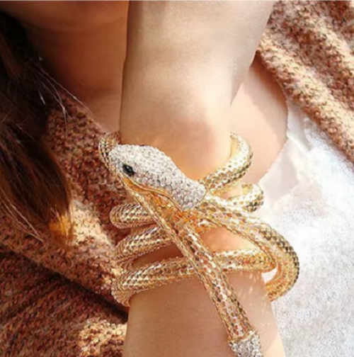 Snake Necklace Choker Gold Serpent Rhinestone Metallic Wrap