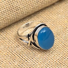 Amazing Blue Chalcedony Gemstone Handmade 925 Sterling Silver Ring Jewelry