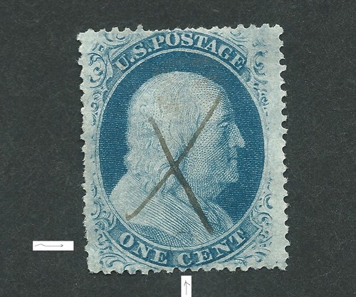 Scott 24, 1c Franklin, Type V, F-VF, THIN PAPER , Pen Cancel, DT & EFO, 52R8 var