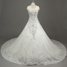 Princess Beaded Wedding Dresses Sleevelesss Sparkly White Ivory Bridal Gowns