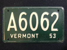 1953-54 General Mills Wheaties Tin Mini Bicycle License Plate - Vermont