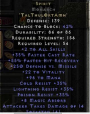 Diablo 2: Resurrected 35% FCR D2R Spirit Monarch Shield Softcore PC NL