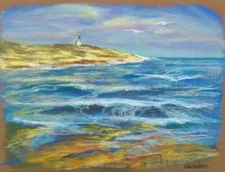 Seascape Painting Seaside Marine Beach Holiday Freedom Lighthouse Blue Water