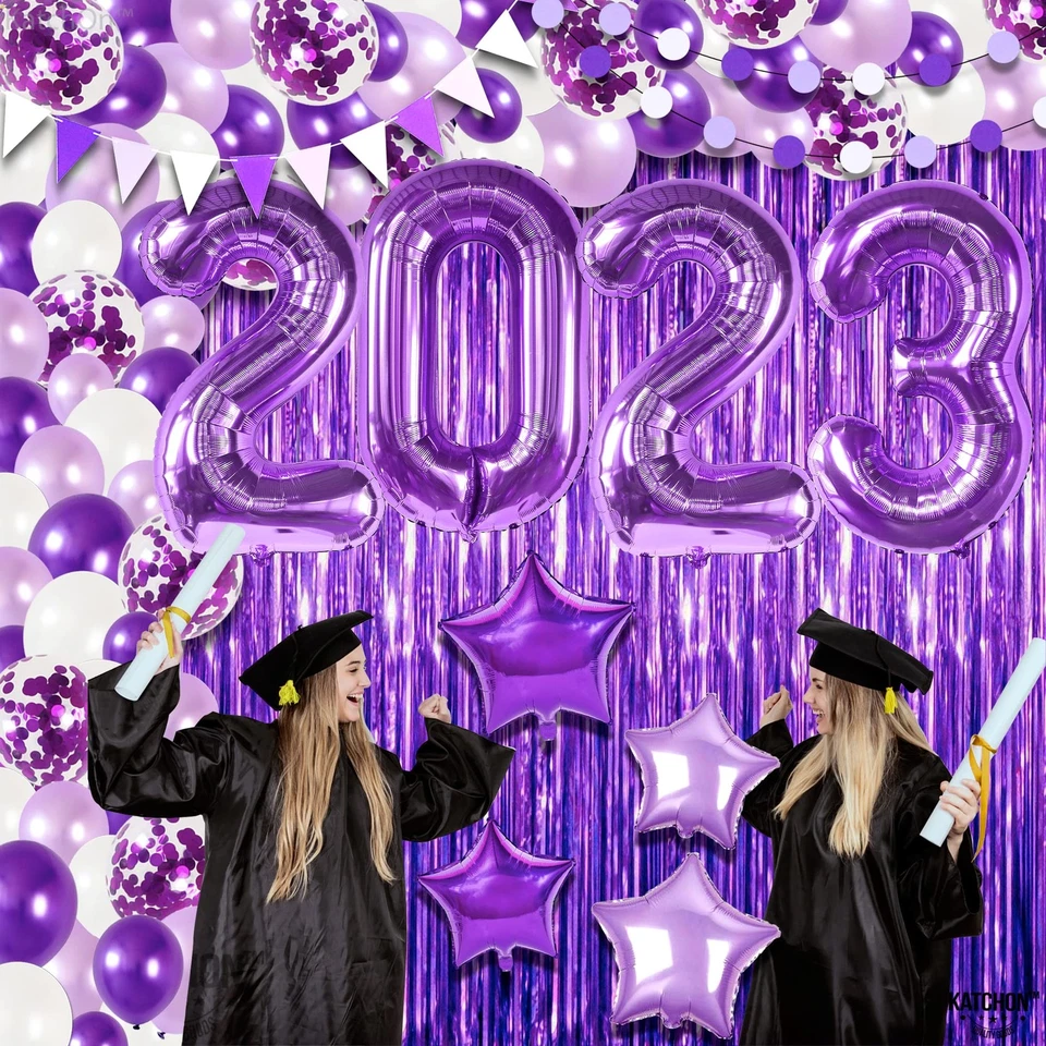 , Juego de decoraciones de fiesta de graduación púrpura 2024 - Enorme paquete de 134 | Púrpura Gr... Foto 3 de 4
