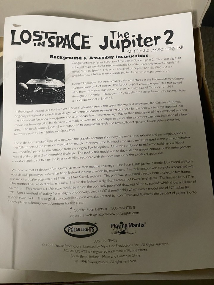 Lost in Space The Jupiter 2 Model 5033 All Plastic Assembly Kit Polar ...