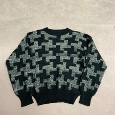 Vintage Knitted Jumper Abstract Patterned Grandad Knit Sweater Men's M