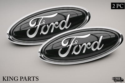 Black & Chrome 2005-2014 Ford F150 Front Grille/ Tailgate 9 inch Oval Emblem 2PC