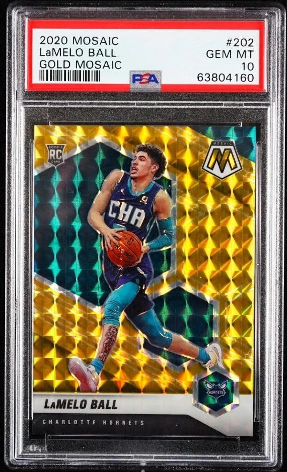 2020-21 Panini Mosaic #202 LaMelo Ball RC Rookie Gold Prizm 03/10 PSA 10 POP 2