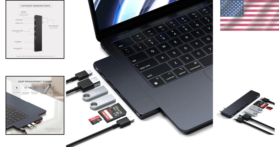 Slim USB C Hub Adapter for MacBook - 7 in 1 Pro Dongle, 100W - Image 2 of 4