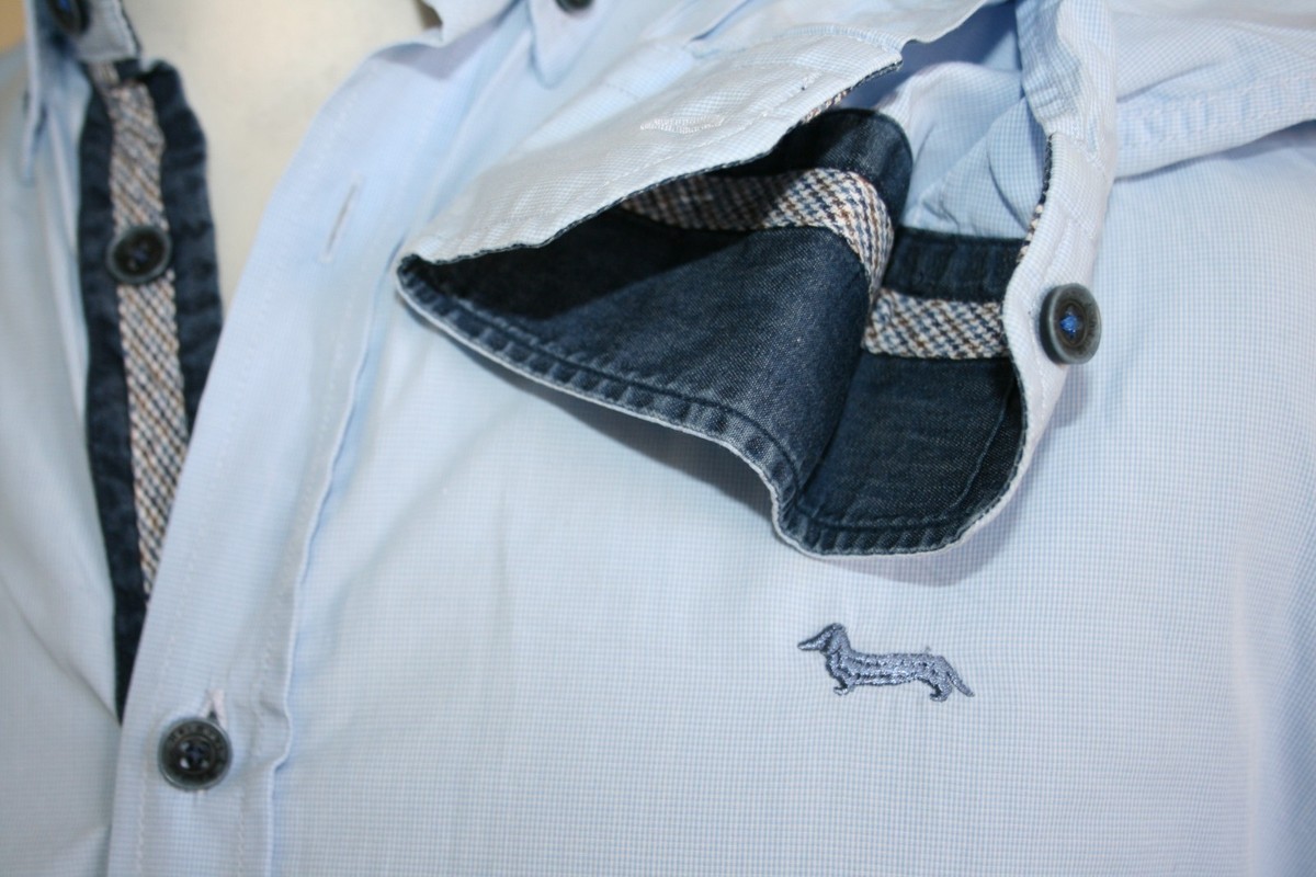 Harmont & Blaine Mens Micro Check Special Shirt -M- Narrow Fit - Light Blue Top View 6