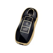 Black TPU Gold Edge Smart Key Fob Case Protective Cover 3 buttons black