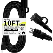 16/3 Black Indoor Outdoor Extension Cord 10 Ft Waterproof, Heavy Duty Extension 
