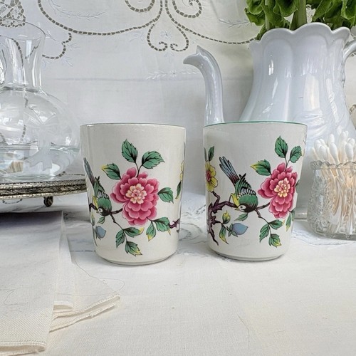 Juego de dos vasos de tocador de baño James Kent Old Foley “Chinese Rose” de colección - Imagen 10 de 12
