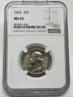 1962 Washington Silver Quarter 25c NGC MS 65