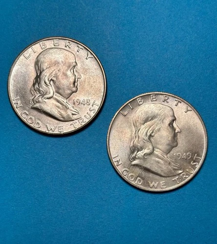 New Listing1948 & 1949 D Franklin Half Dollars 90% Silver