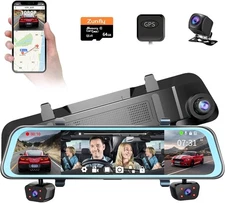 ZUNFLY 4 Channel Mirror Dash Cam, Front and Rear/Inside, 12’’ FHD 1080Px4 Rear