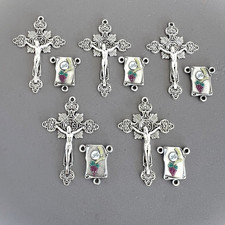 10 pc SET First Communion Rosary Crucifixes 5 crosses 5 Eucharist Centers