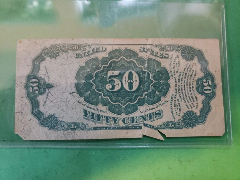 1874 Fifth Issue 50 Cent Fractional Torn - Image 2 of 2