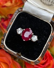 Ruby and Diamond Three Stone Platinum Ring 0.60ct + 2.60ct