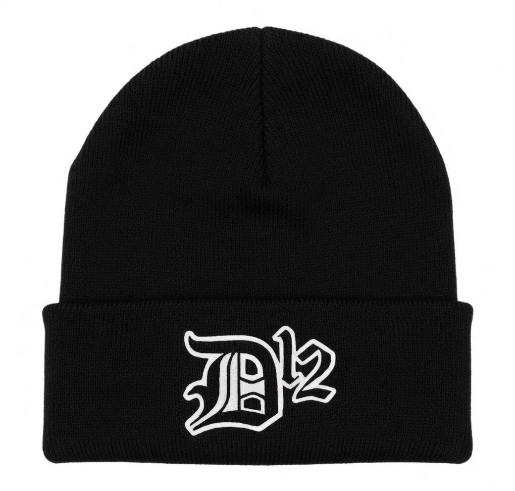 D12 Printed Black Beanie Cuffed or Pull-on Worm Hat New Black