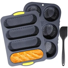 TOPZEA Set of 2 Silicone Baguette Pan Nonstick French Bread Bake Mold 8 Gutter