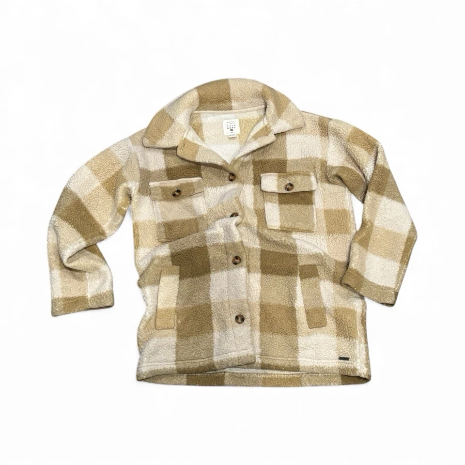 Chaqueta polar Billabong Sherpa para mujer pequeña a cuadros con botones color crema tostada Foto 2 de 4