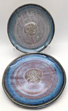 Hand Thrown Stoneware Plate Raised Wheat Design Set of 2 Highly Glazed CA USA