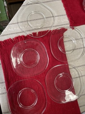 (5) Arno Italy Joe Colombo Clear Glass Square 7.25'' Dessert Plates Saucers Mina 
