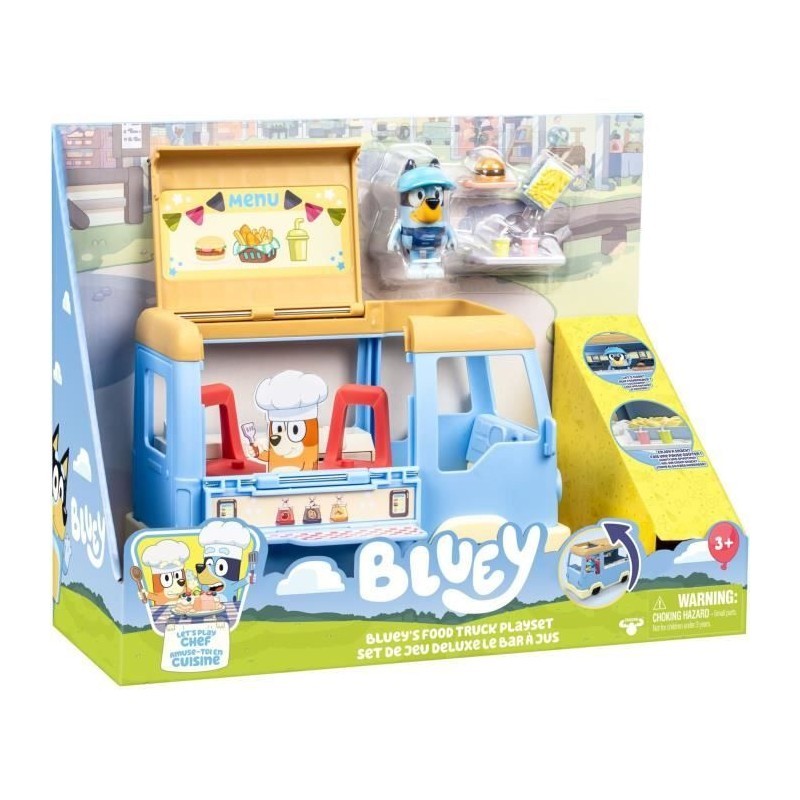 Bluey figurine articulée et camion foodtruck plastique pour enfant 3 ans