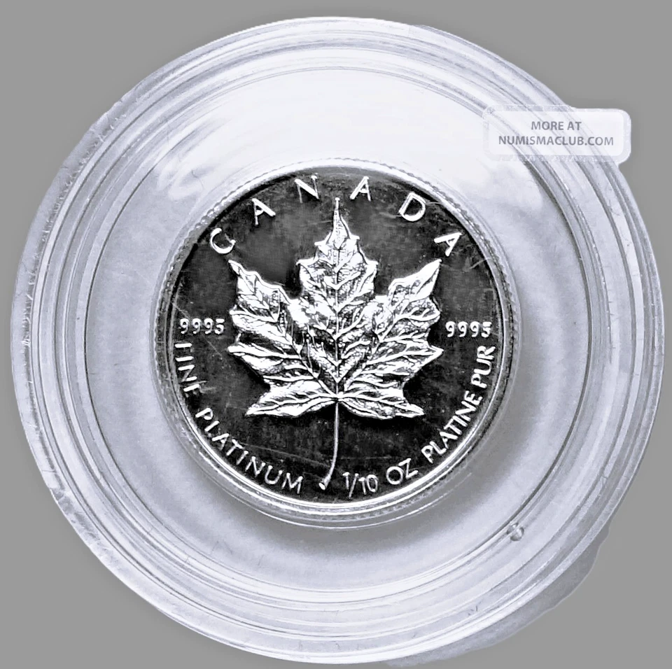 1993 PLATINUM CANADIAN MAPLE LEAF 1/10 OZ. FINE PLATINUM $5 COIN 9995 N CAPSULE - Image 3 of 3