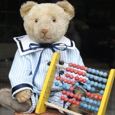 Rare antique Educa Cramer Character 19.2"Teddy Bear 1920s w doll dress & Toy