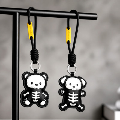 Autistic Skelleton New Faux Leather Skeleton Bear or Puppy Halloween Bag Charm / Keychain ...