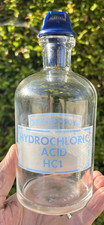 pyrex VINTAGE HYDROCHLORIC ACID CLEAR GLASS BOTTLE laboratory equipment STOPPER